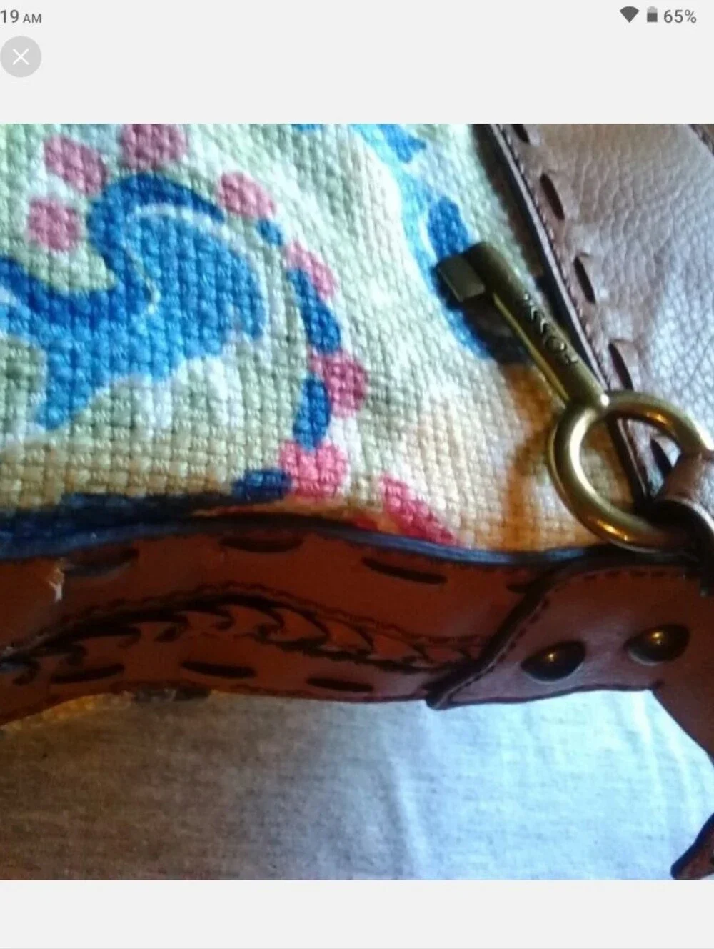 Fossil Large Multicolor Paisley Canvas Hobo with Brown Trim